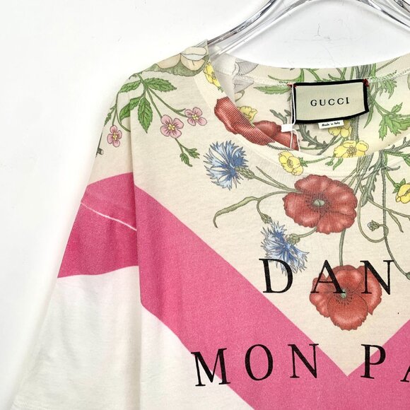 Gucci White Floral & Letter Print Cotton Short Sleeve T-Shirt XS - Picture 3 of 8